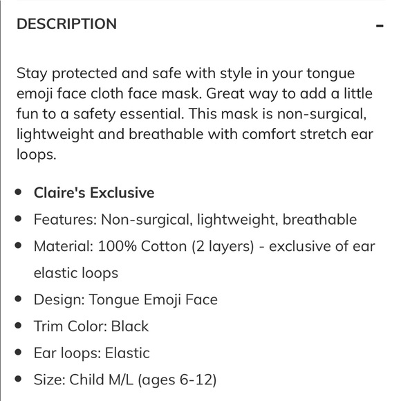 NWT Claire’s Cotton Yellow Tongue Emoji Face Mask - Picture 6 of 7